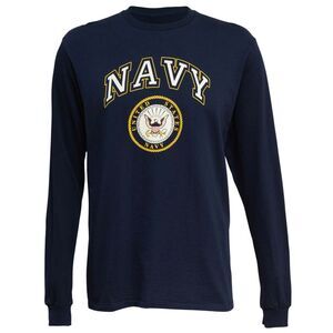 U.S. Navy Emblem Men's Graphic Print Long Sleeve T-Shirt in Navy, Medium